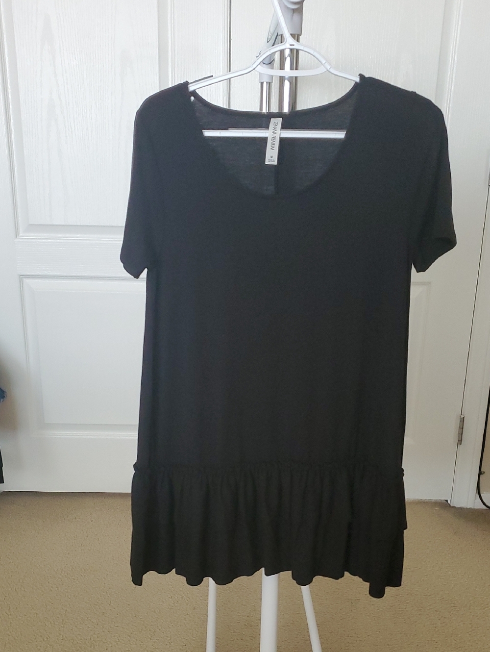Zenana Outfitters Black Short Sleeve Ruffle-Hem Mini Dress